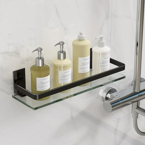 Estante De Pared Para Baño Danpoo, Vidrio Templado (negro)