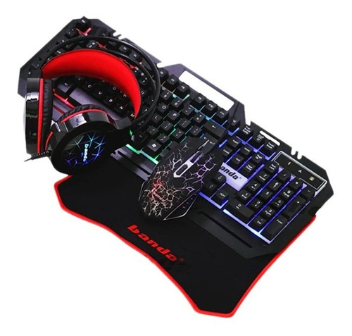 Kit Gamer Teclado Mouse Led Rgb Con Pad Y Auriculares Combo Color del teclado Negro