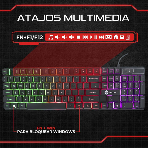 Imagen 2 de 8 de Teclado Gamer Melon Virgo 300 Rgb Qwerty Español
