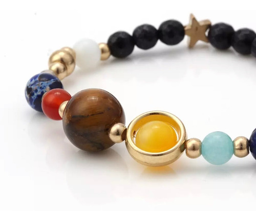 Pulsera Brazalete Universo 9 Planetas Piedras Naturales Sistema Solar Ajustable Balance Energía Diámetro 6.5 Cm Largo 17 Cm
