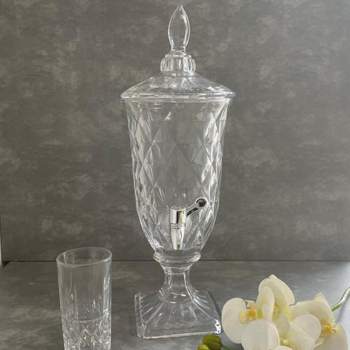 Suqueira Vidro Transparente Diamond Com Torneira Prata 2 Lts