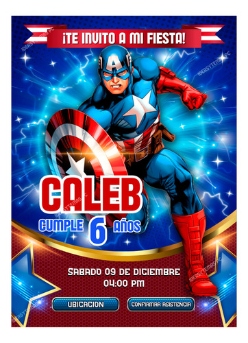 Capitan America Invitación Interactiva Con Botones De Mapa