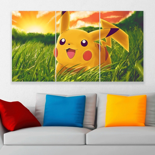Cuadro Triptico Pikachu Personalizado Canvas Art
