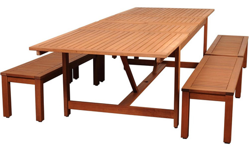 Comedor Extensible Para Exterior Malibu Madera De Eucalipto Estructura Marrón