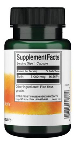 Swanson | Biotina, 5 000 Mcg, 100 Capsulas