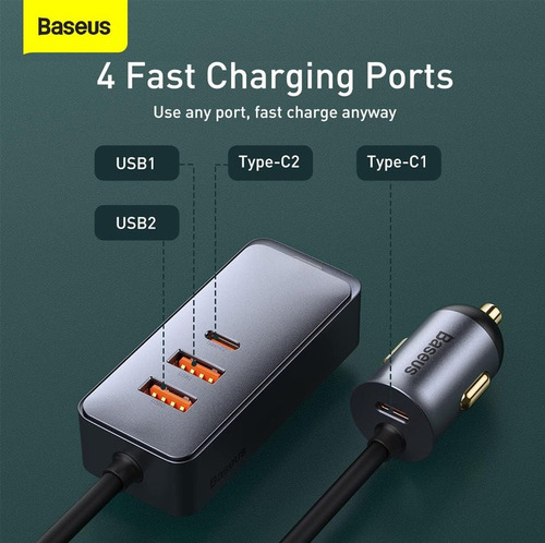 Aluminio Original Cargador Auto 120w Multi Puertos Usb-c 30w