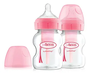 Dr Brown's Options+ 2 Biberones De 5 Oz Rosas Cuello Ancho Color Transparente con rosa Liso
