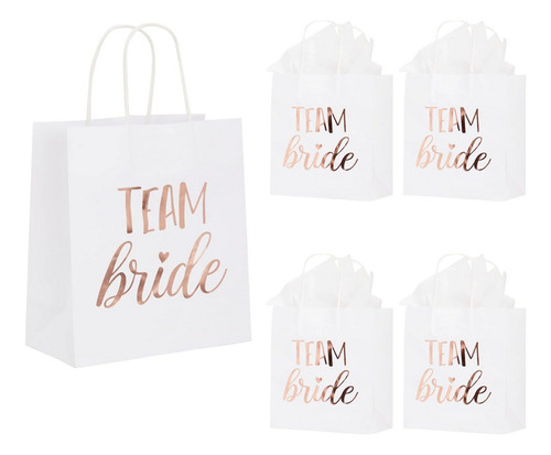 Bolsa Team Bride De Papel Para Regalo Pack 5 Piezas Blancas