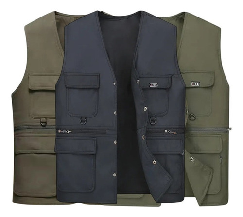 Men's Outer Vest With Several Loose Pockets Reversible