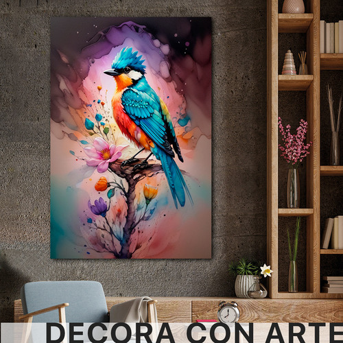 Cuadro Canvas Pajaro Aves Brillante Colores Elegant 60x90