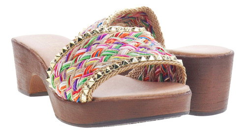 Sandalias De Plataforma Bordado Multicolor Estoperoles Erez