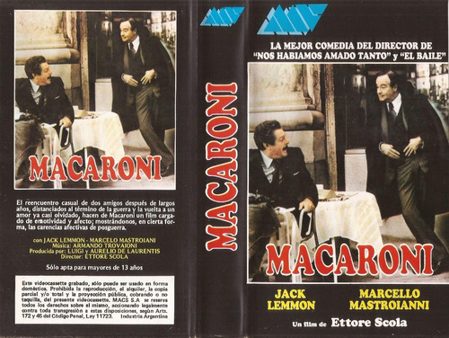 Macaroni Vhs Ettore Scola Jack Lemmon Marcello Mastroianni