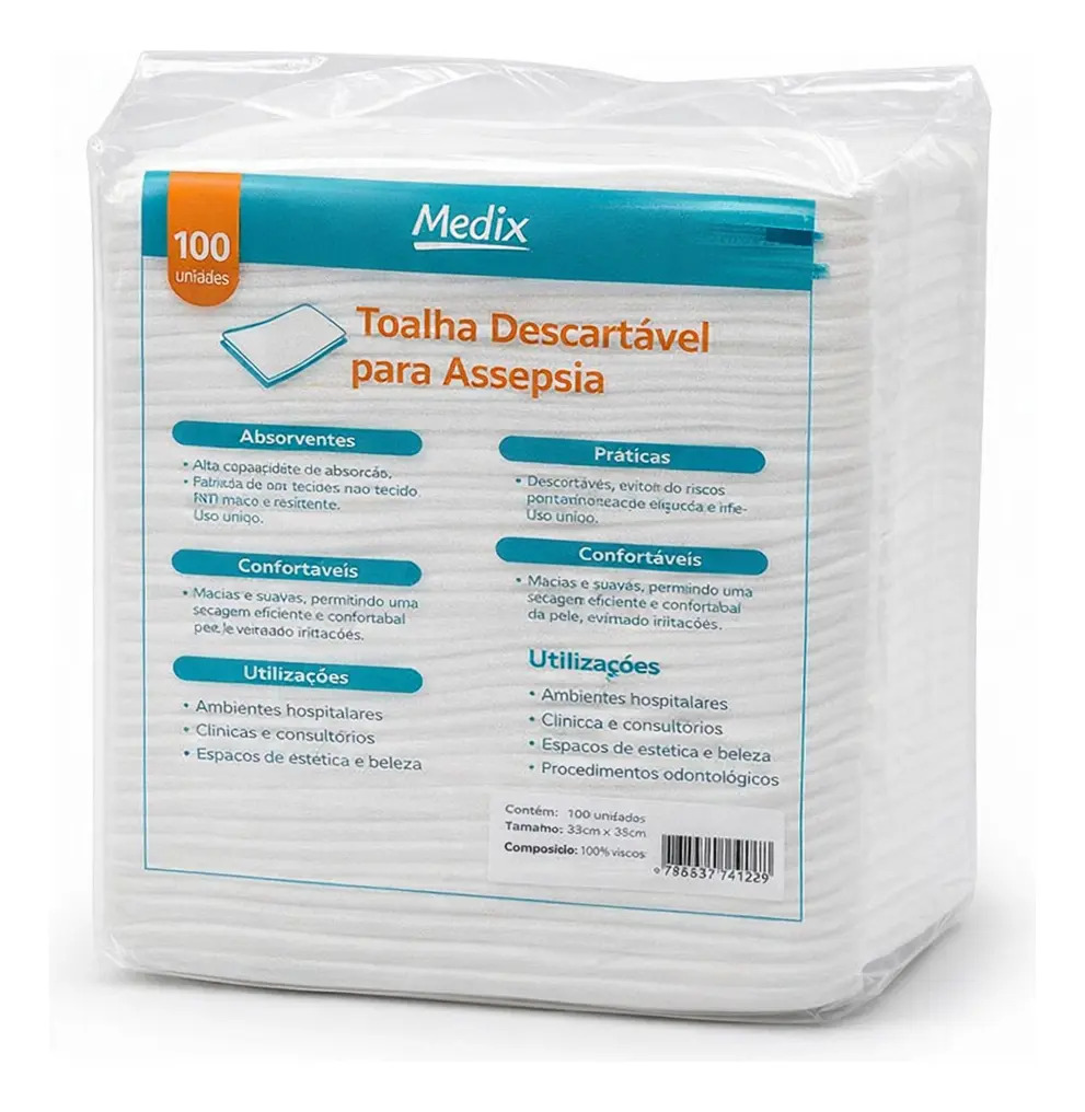 Toalha Descartável Medix Para Banho Leito Branco 100 Unidades
