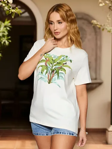Tshirt Farm Feminino Fit Original Do Brasil Bege Seda 11-0104 Tcx Geométrico Pp