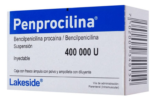 Penprocilina Suspensión Inyectable 400000 Ui/2 Ml, 1 Frasco Ámpula + 1 Ampolleta Diluyente 2 Ml