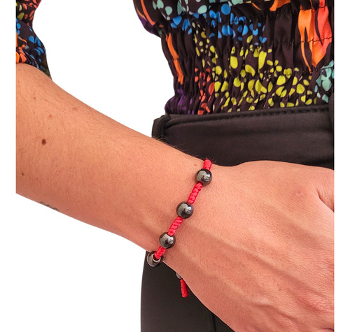 Pulseira Kabbalah Sete Nós Com Pedra Natural Hematita