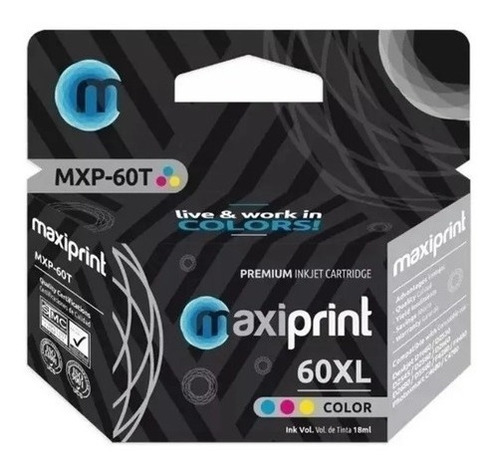 Cartucho De Tinta Maxiprint Hp 60 Xl Color Cc644wn