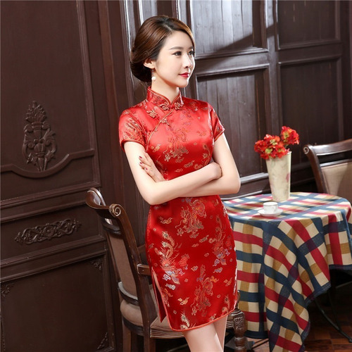 A Vestido Tradicional Chino Qipao Cheongsam Cheongsam Corto