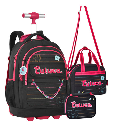 Kit Mochila Luluca Rodinha Infantil Original Juvenil Nova