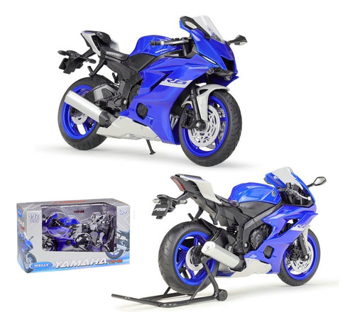 Yamaha R6 Miniatura Metal Moto Con Base 1:12