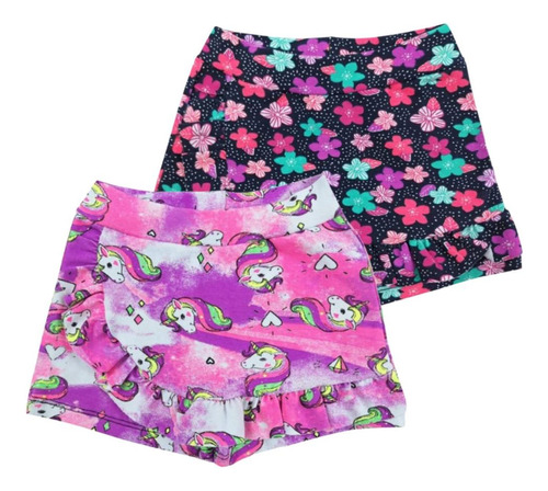 Kit 2 Short Saia Infantil Menina Estampas Exclusiva Sortidas