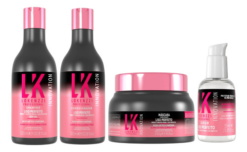 Kit Lokenzzi Liso Perfeito Shampoo + Cond + Mascara + Serum