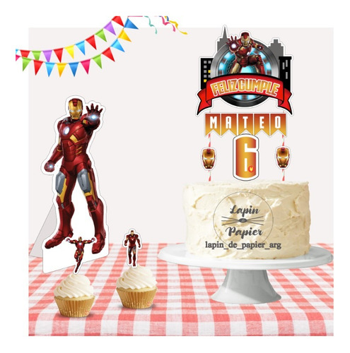 Adorno Torta Cake Topper Cumpleaños Iron Man