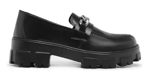 Mocassim Feminino Tratorado Plataforma Metal Corrente Barato