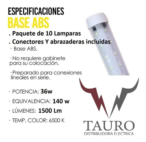 Imagen 2 de 4 de 10 Regleta Tubo Doble Led Base Integrada Blanca 36w Oferta