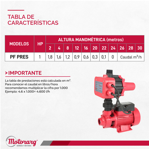 Bomba Agua Presurizadora Motorarg Pf Pres 0.5 Hp