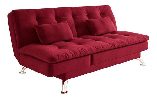 Sofá-cama Casal 3 Lugares Amanda Suede Com Almofadas Verm... Cor Vermelho