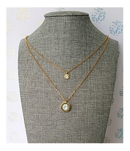 Imagen 7 de 7 de Collar Multicapa Mujer Doble Dije Cristales Acero Chapa Oro