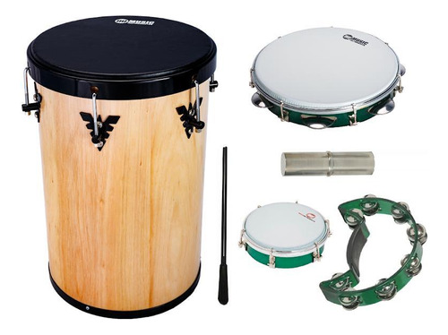 Kit Percussão Md: Rebolo Meia-lua Pandeiro Tamborim Ganzá