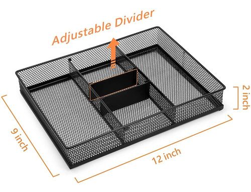 Caxxa Mesh 3 Slot Desk Drawer Organizer With Two Adjustable