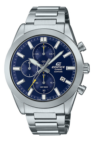 Pulseira de relógio masculina Casio EFB-710D-2AVUDF Edifice, cor: prata, moldura, cor de fundo prateada, cor de fundo azul
