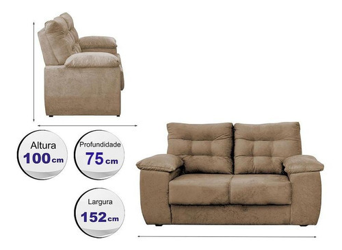 Sofá Luxemburgo 2 Lugares 1,52m Tecido Suede Castor