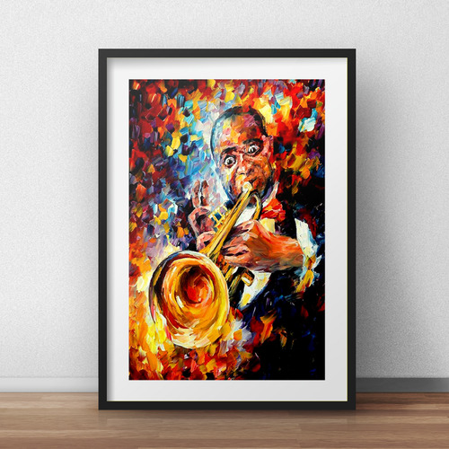 Cuadro Louis Armstrong Jazz Pop Art Guitarra Con Paspartú