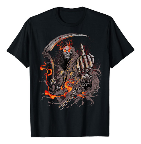 Grim Reaper Rock Death Biker Esqueleto Camiseta