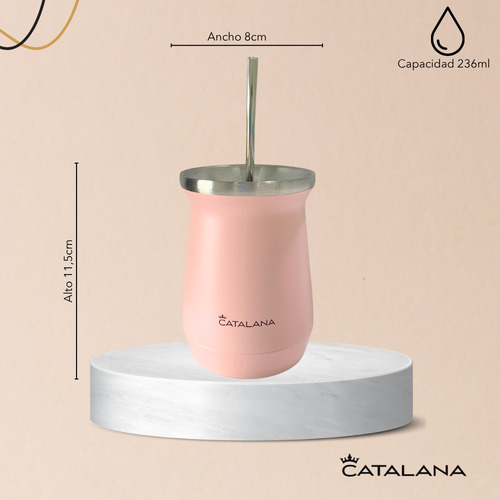 Kit Termo 1l + Mate 236ml Doble Acero Inox Frio Calor 20hs Rosa