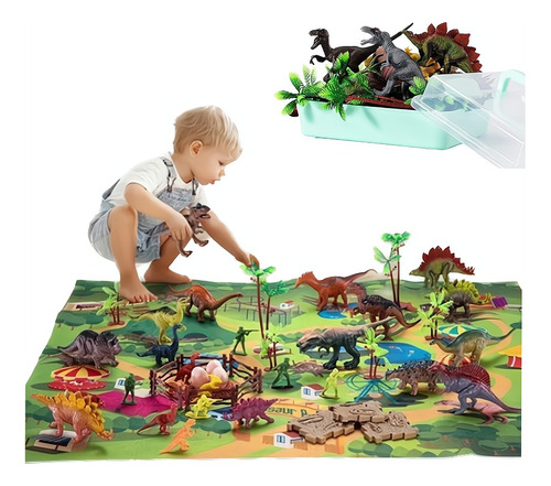 Juego Dinosaurios Con Alfombra Mapa Para Niños Regalo 82pzs