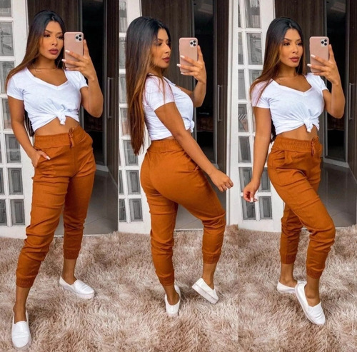 Calça Jogger Feminina Bomber Bengaline Com Elastico E Bolso