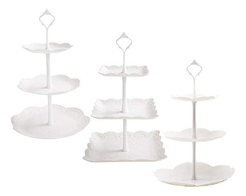 Tosnail 3 Pack 3 Tiers Blanco Plástico Cupcake Stand 996ni