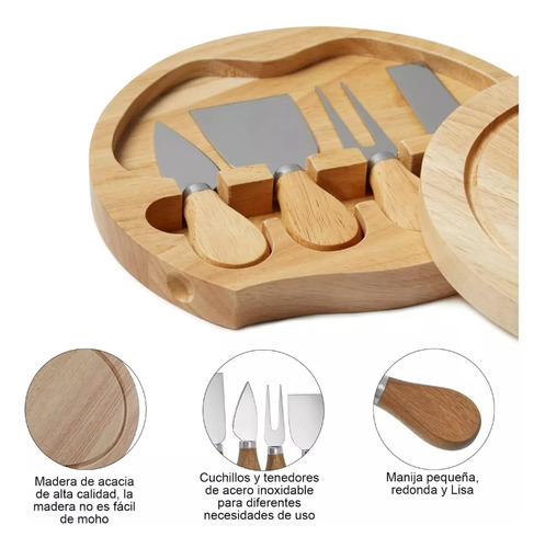 Tabla De Quesos Personalizada Grabado Madera Y Utensilios