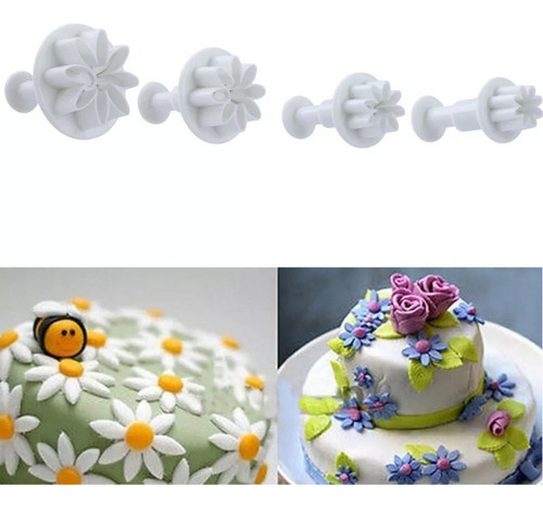Forma Plástico Margaridas 4 Pzs Removível Massas/fondant