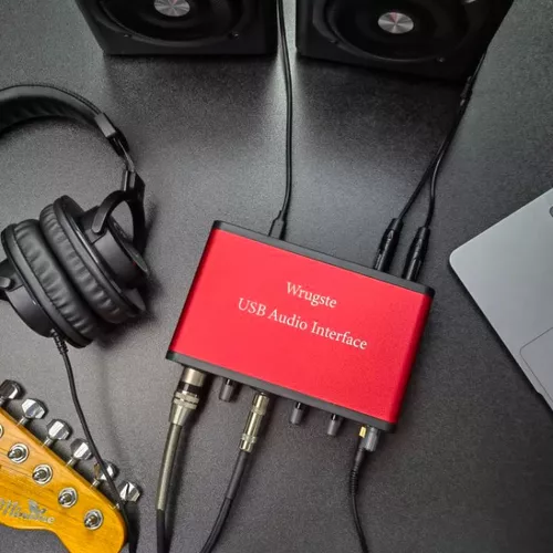 Interfaz de audio USB 2i2 con puertos MIDI (24 bits/96 kHz)+48 V Phantom  Power Plug & Play Wrugste XLR interfaz de audio para grabación de  podcasting