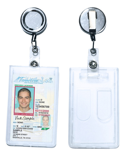 Porta Gafete Doble Vista Con Yoyo Cromado Y Cuerda De Acero
