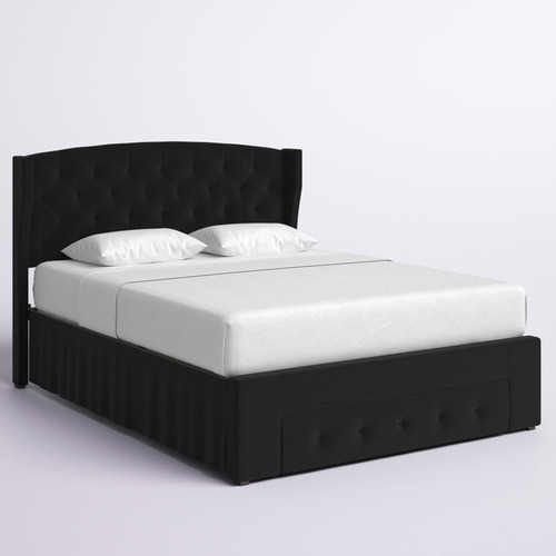 Base Cama Con Almacenaje Y Respaldo Tapizado Negra Alojzije