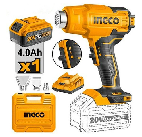 Pistola De Calor Inalambrica Con Bateria 20v 4ah 300-550°
