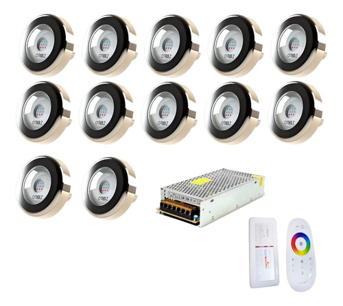 Kit 12 Refletor 9w Cabo 20m Tholz + Fonte 10a + Controle Rgb