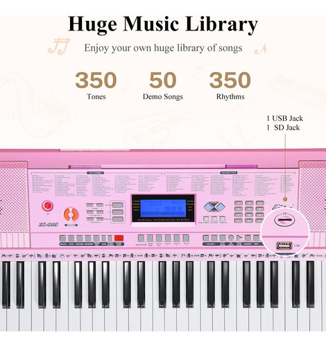 Piano Eléctrico De 61 Teclas Con Accesorios Para Principiant Rosado